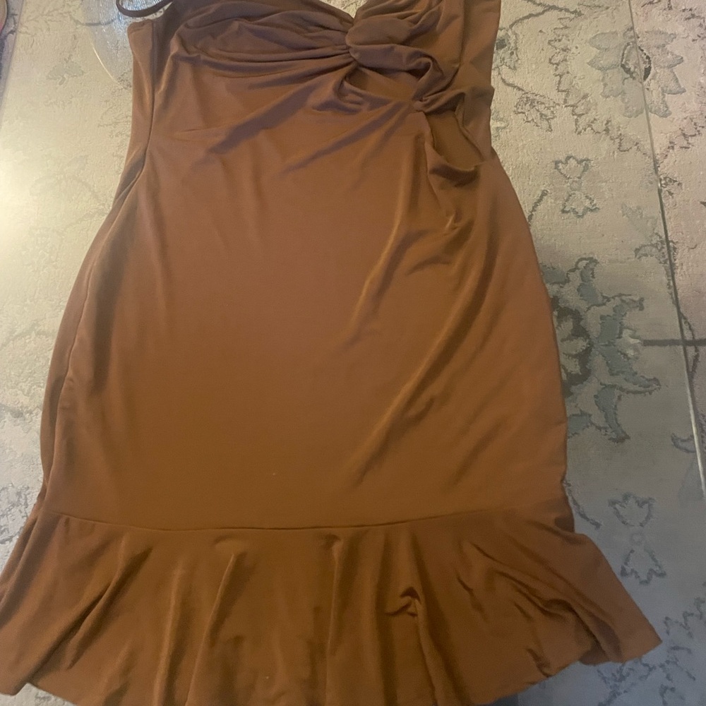 Sabora Brown Ruched Ruffled Bodycon Dress